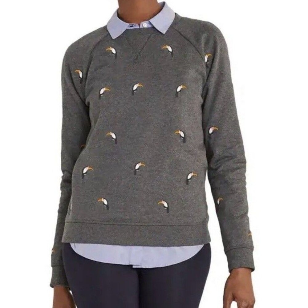 Boden Size XL Toucan Embroidered Stretch Cotton Sweatshirt Charcoal Grey Novelty